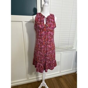 Michael Kors Floral Shift Dress Sleeveless Knee Length Pink Orange Ruffle Tie S